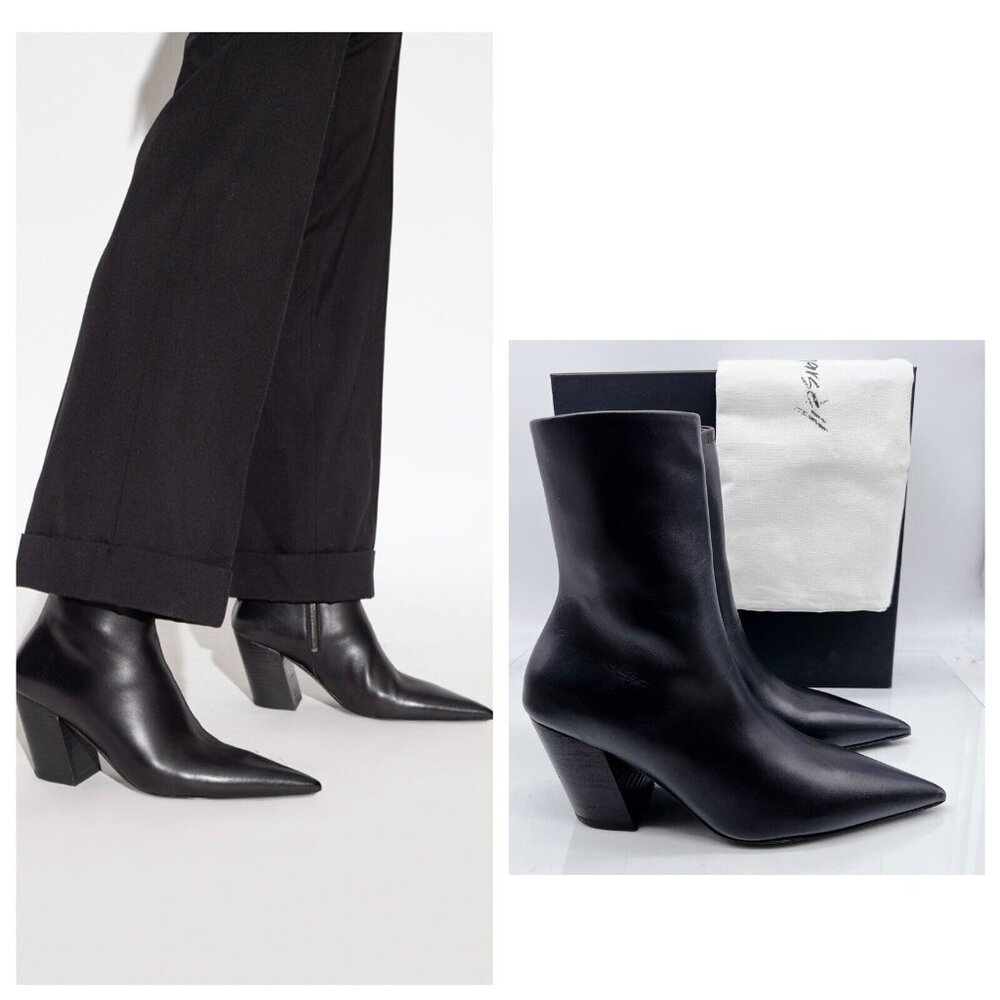 Marsell Black Leather Pointed Toe Ankle Boots